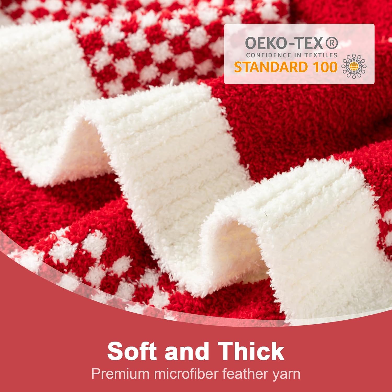 Snuggle Sac Checkered Blanket, Red Throw Blanket for Couch Buffalo Plaid Microfiber Fluffy Warm Cozy Fuzzy Soft Throw Blanket Reversible Checkerered Blankets for Sofa, Chair, Bed, 50x60 inches - Image 5