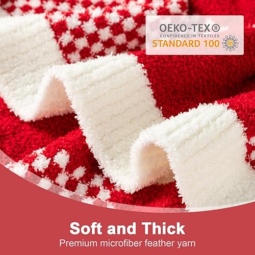Miniatura 5 de Snuggle Sac Manta a cuadros rojos, manta de lana cuadriculada ultra suave y cálida de hilo de microfibra Lux para sofá, manta de punto reversible y