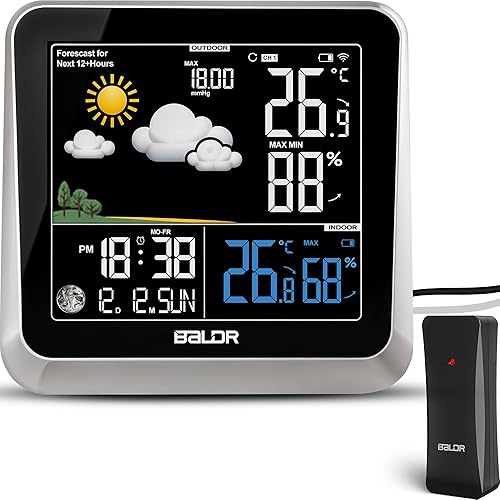 BALDR - Estación meteorológica inalámbrica digital para interiores y exterioresTermómetro e higrómetro Muestra temperatura, humedad y barómetro