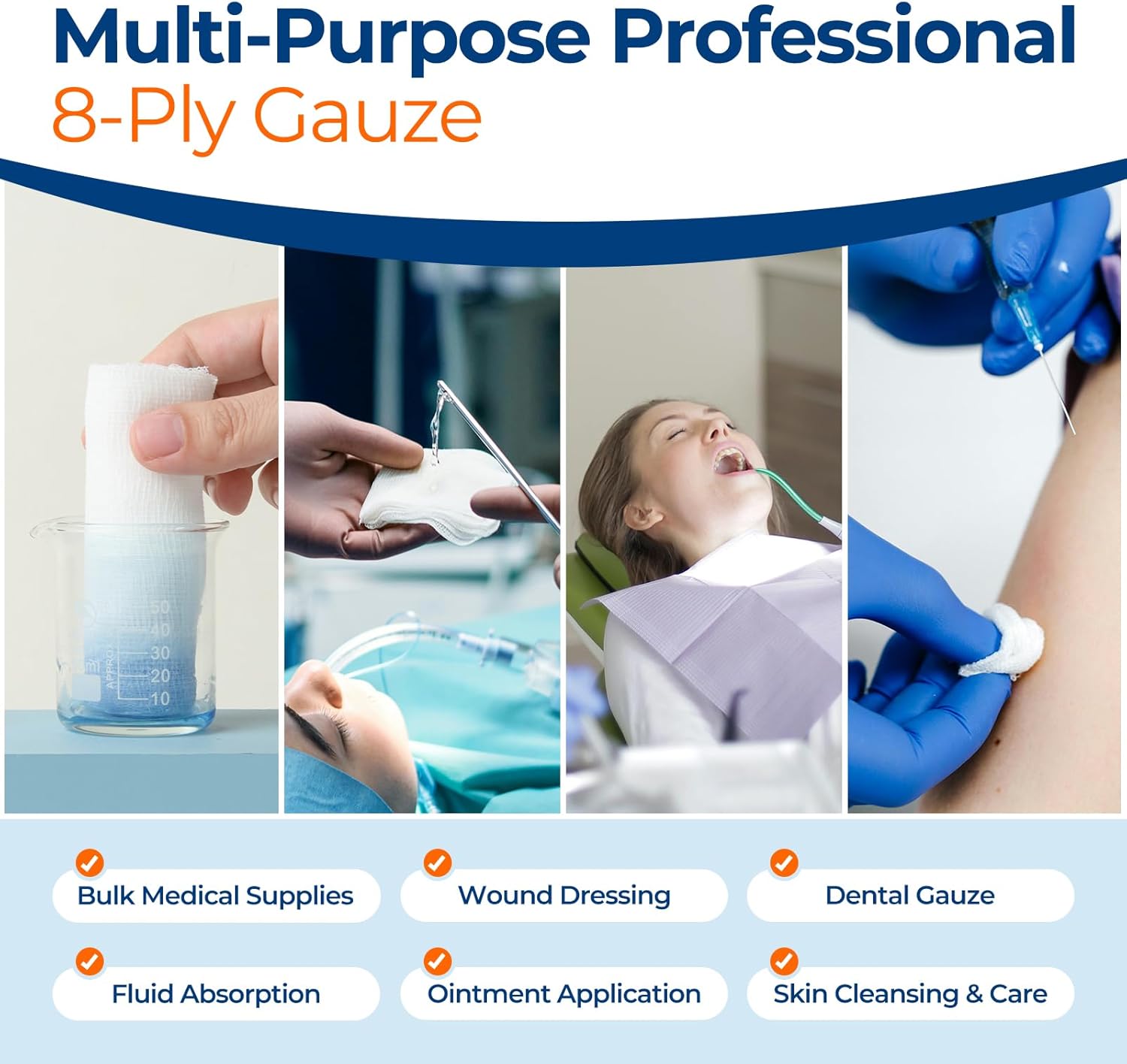 2000 Pack Gauze Sponges 4x4 Inch 8-Ply, 100% Cotton Large Gauze Pads for Wound Care, Highly Absorbent Bulk Hospital-Grade First Aid & Surgical Dressing