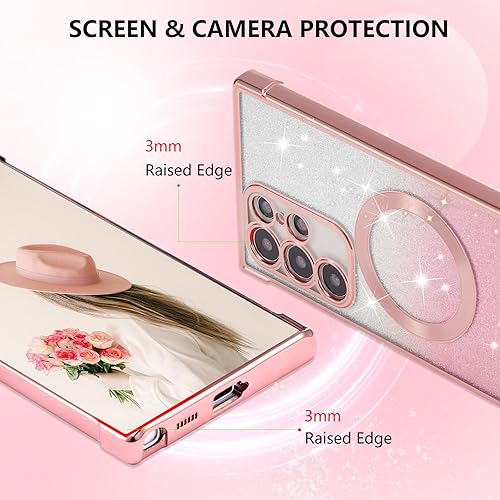 Miniatura 3 de ZTOFERA Funda magnética para Samsung Galaxy S22 Ultra 5G con purpurina degradada, compatible con MagSafe, funda protectora de poliuretano