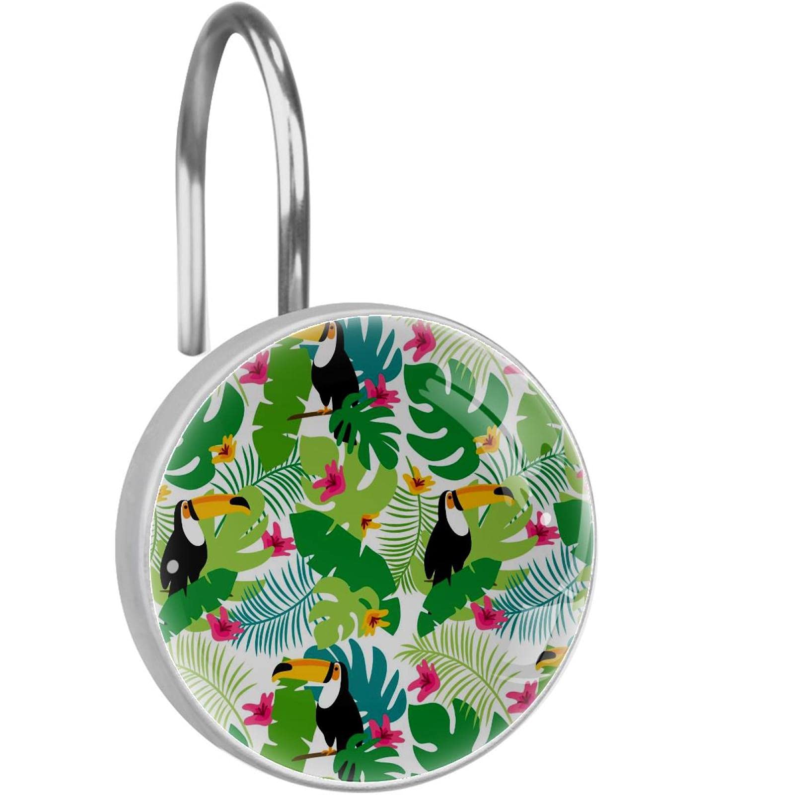 Rideau de douche toucan tropical et ses 12 crochets déco en acier inoxydable