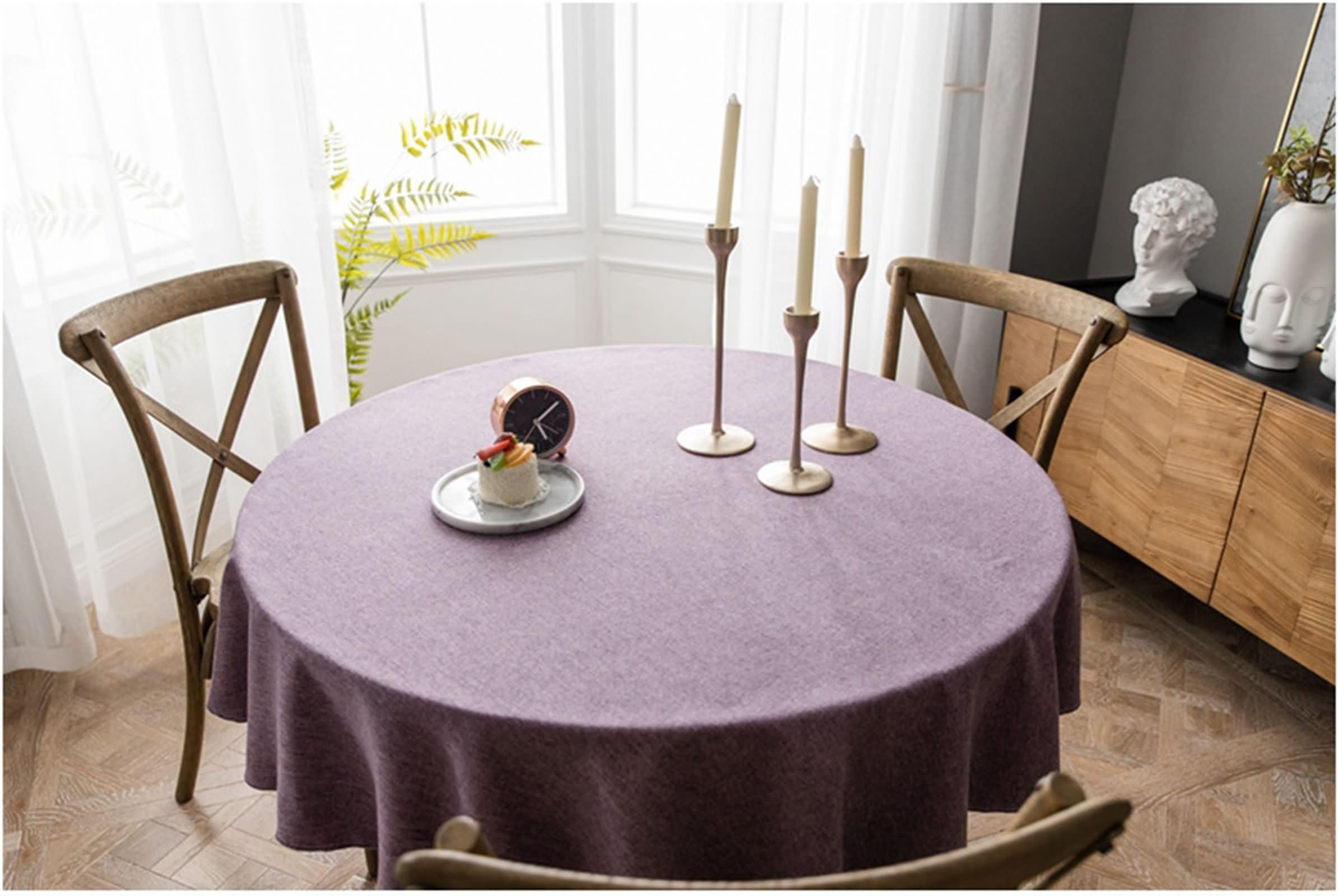 Tischdecke Rund Fleckabweisend 160CM,Tischdecke Modern Lila Einfarbig Polyester Tischdeko Hochzeit