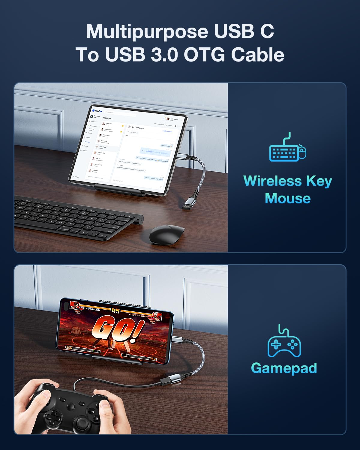 Adattatore da USB C a USB 3.0 OTG, Cavo Tipo C a USB A per iPhone 16/15 Pro Max Plus, Samsung Galaxy S23/S22/S21/S20/S23 Ultra