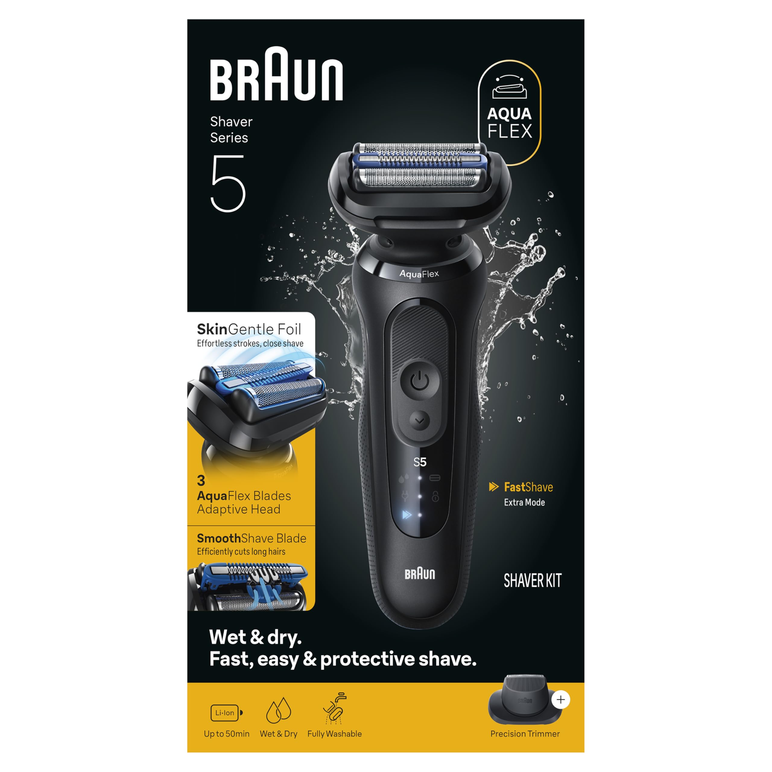 Braun Electric Razor for Men Series 5, Beard Shaver, Electric Shaver with Body Groomer and Travel Case, S5 5155cs