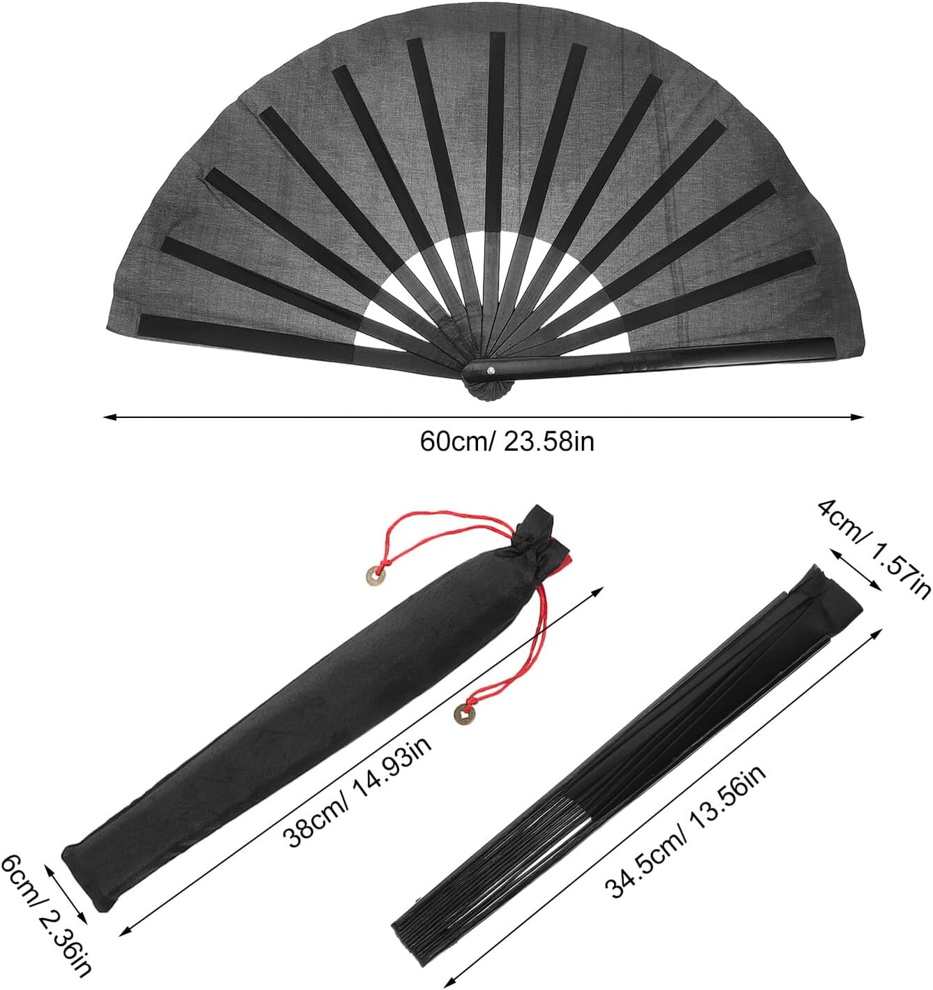 Cabilock 4pcs Handheld Folding Fans with Black Silk Sleeve, Portable Bridal Handheld Fans for Wedding, Festival Dance Performance, Chinese Japanese Style
