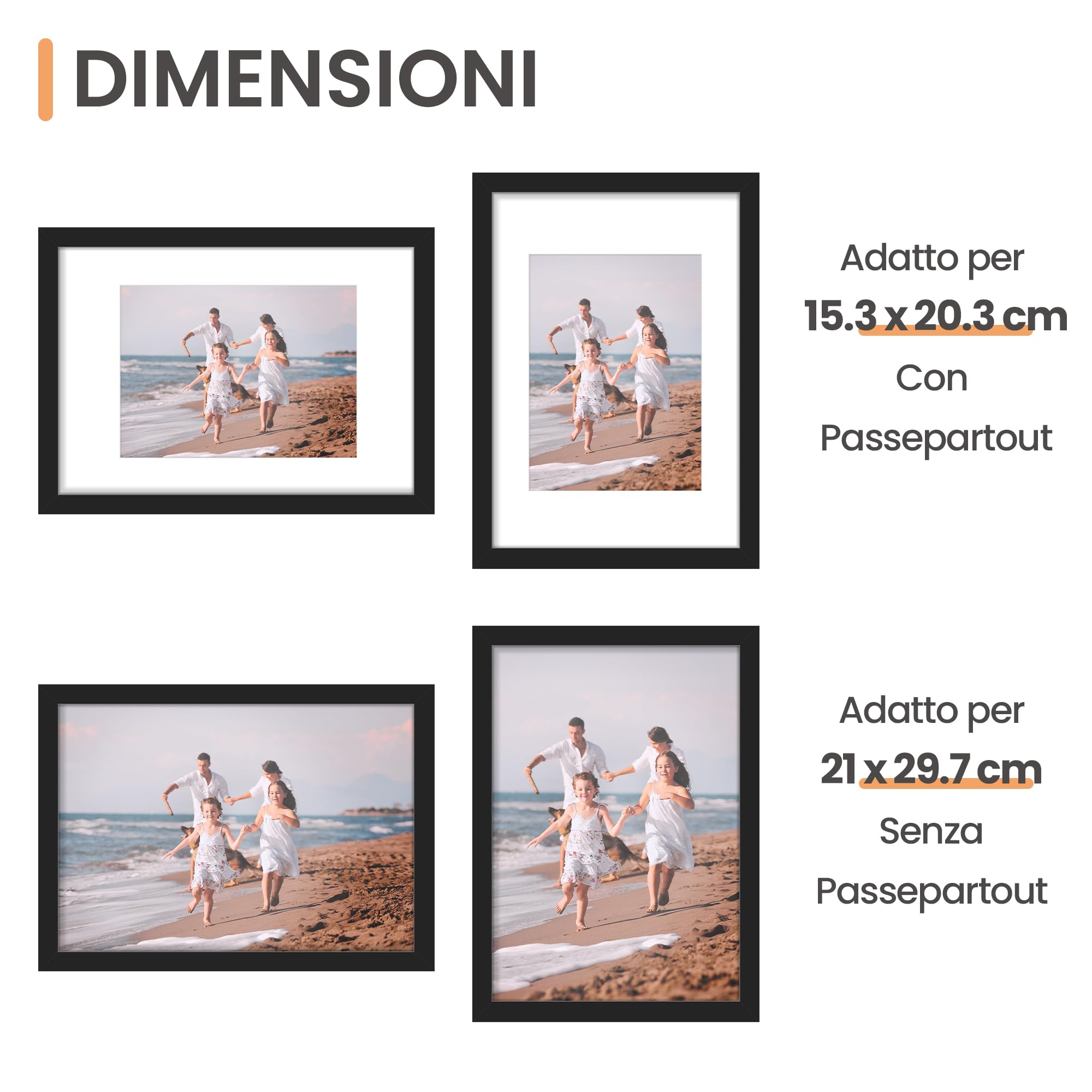 upsimples Cornice A4, Confezione da 3 Cornici portafoto Nere, Formato 21x29,7 cm, Con Supporto Orientamento Orizzontale o Verticale, Cornici per Ppuzzle, Parete, Poster, Diploma Universitario