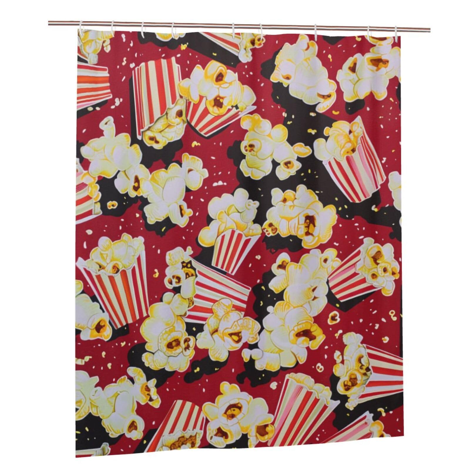 BWWHCCTI Popcorn Print Printed Shower Curtain With 12 Plastic Hooks Opaque Quick Drying Waterproof Shower Curtains Sets For Bathroom 152x183 Cm
