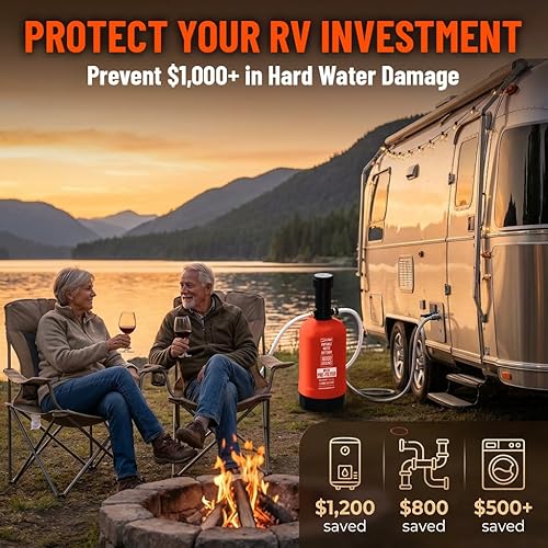 Suavizador de agua portátil para autocaravana con sistema de filtro de agua integrado de 2 etapas, 16,000 granos, accesorios GHT de 3/4 pulgadas,