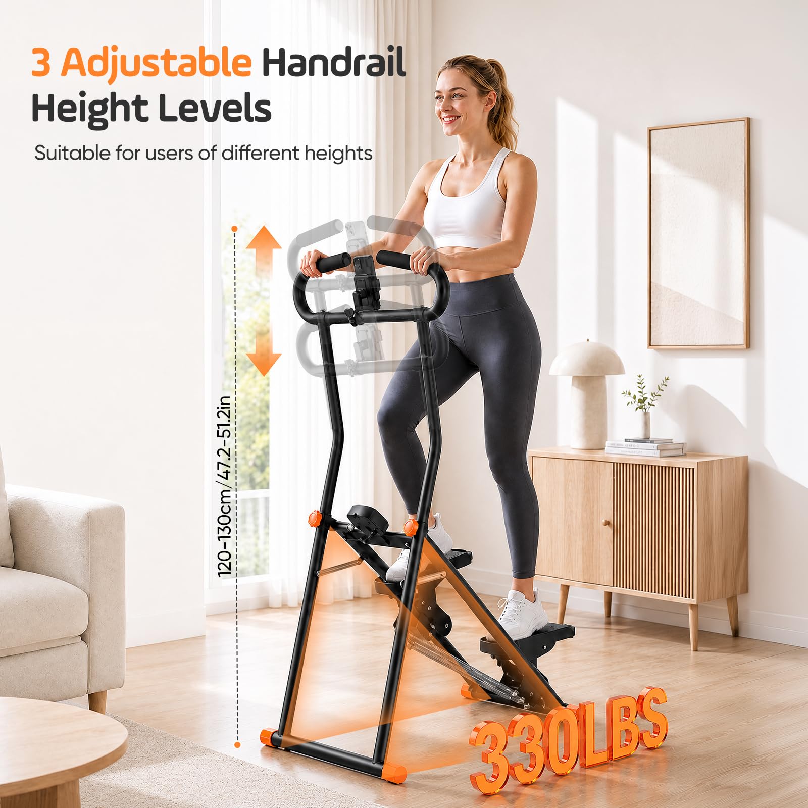 Stepper Home Fitness - Crosstrainer in metallo con LCD, 3 livelli di resistenza | Supporto per telefono, regolabile in altezza, portatile, per fitness, fino a 150 kg, nero