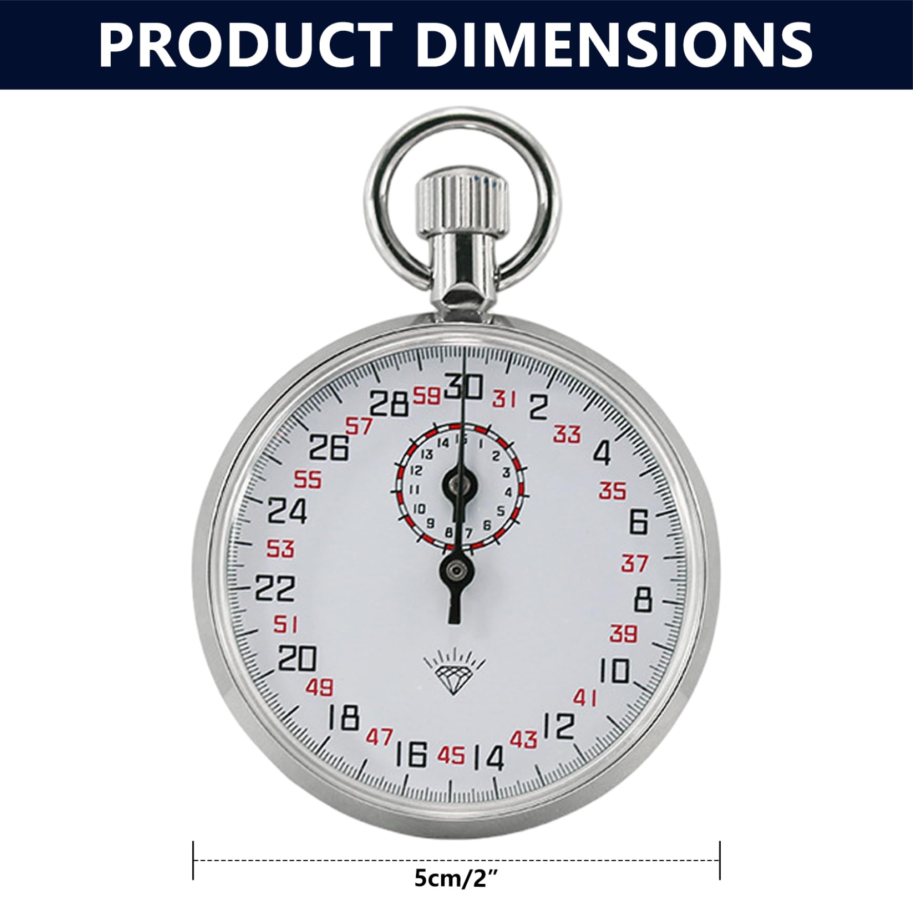 Chronomètre mécanique analogique 13 Rubis précision optimale pour Le Sport et Le Laboratoire Cadran Blanc et Cordon 30 secondes/15 Minutes.