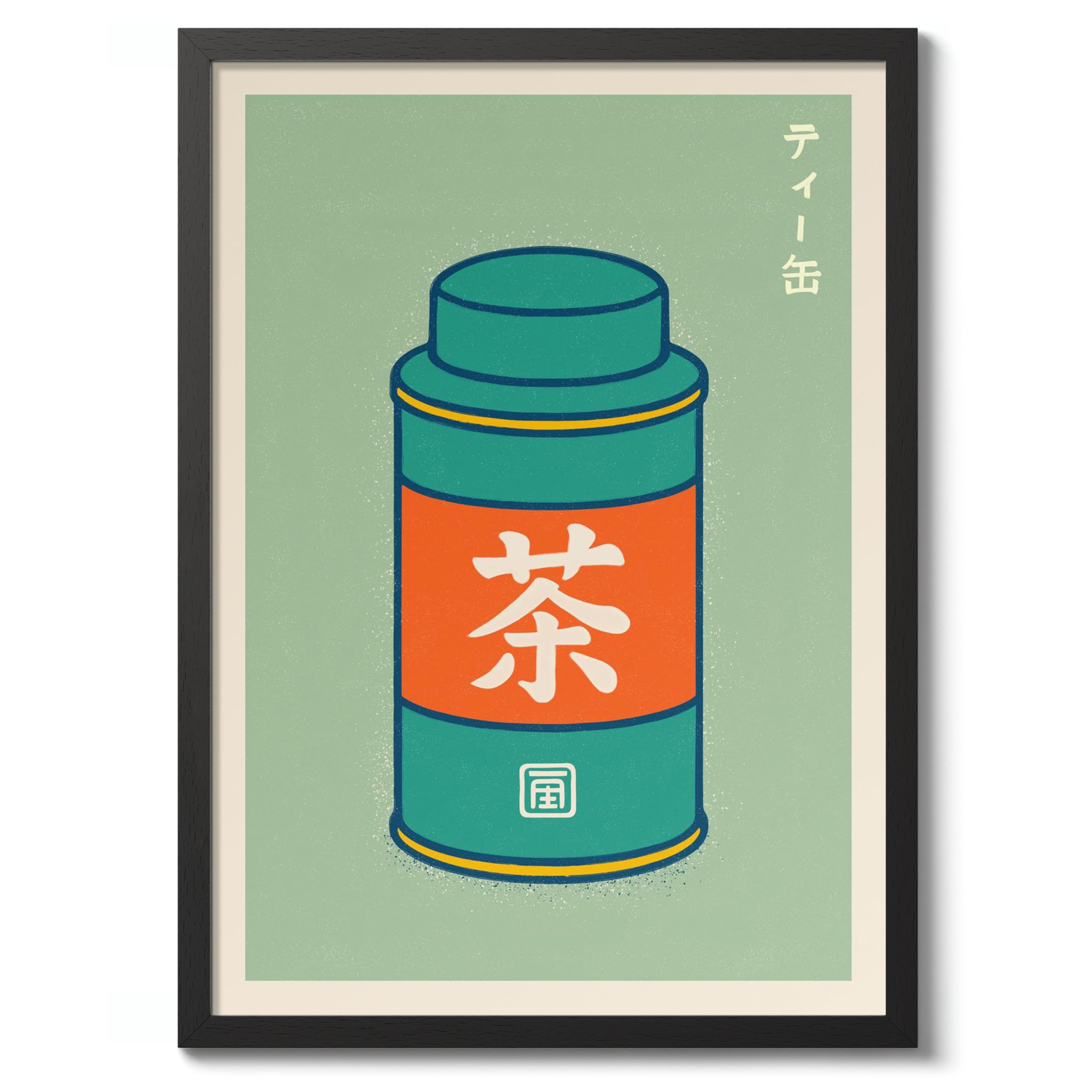 Tea Canister Poster, Retro Japanese Matchbox Artwork, Vintage Wall Art Print, A1 (Black Frame) - 86.9x62.4cm