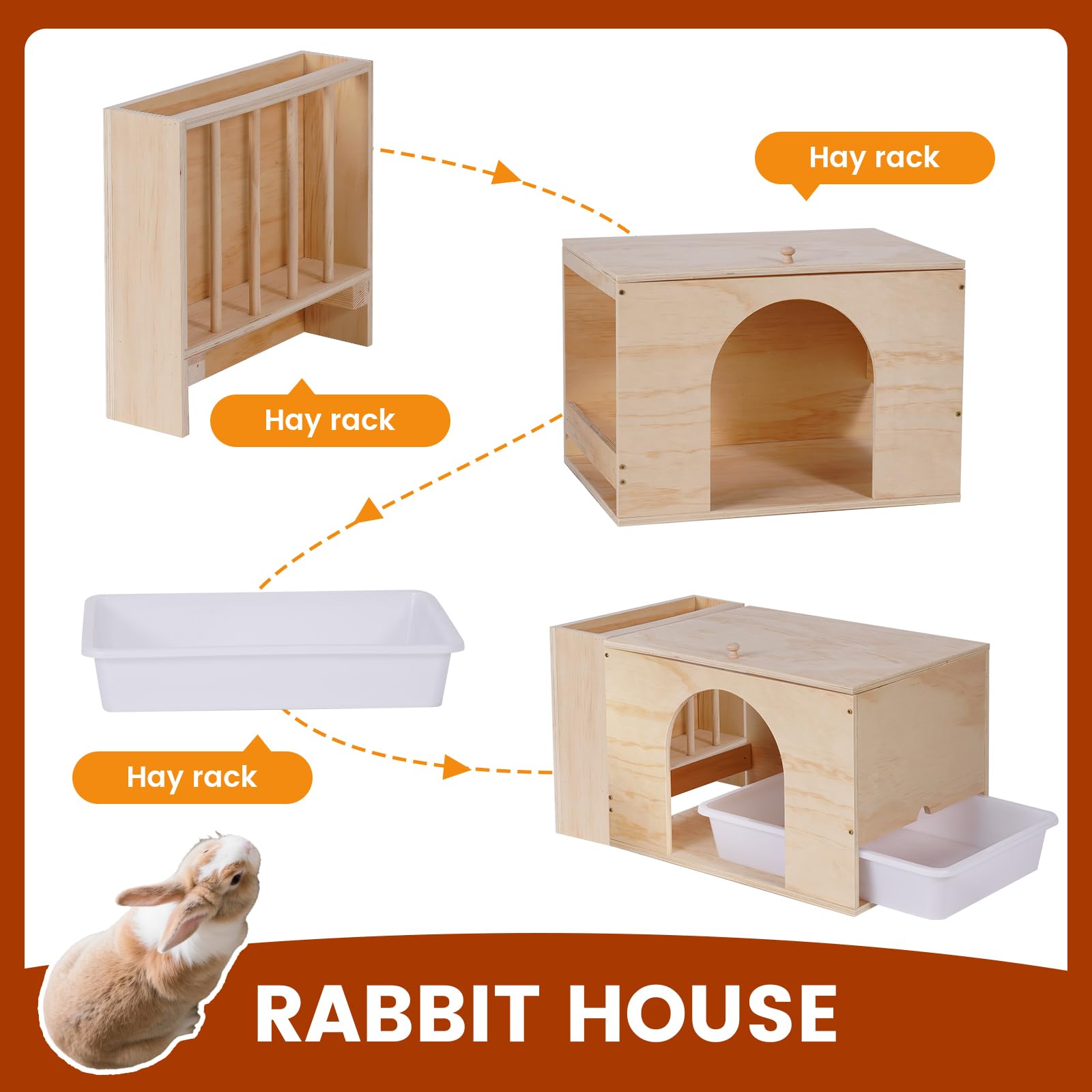 Râtelier à foin et maison 2 en 1 pour lapin
