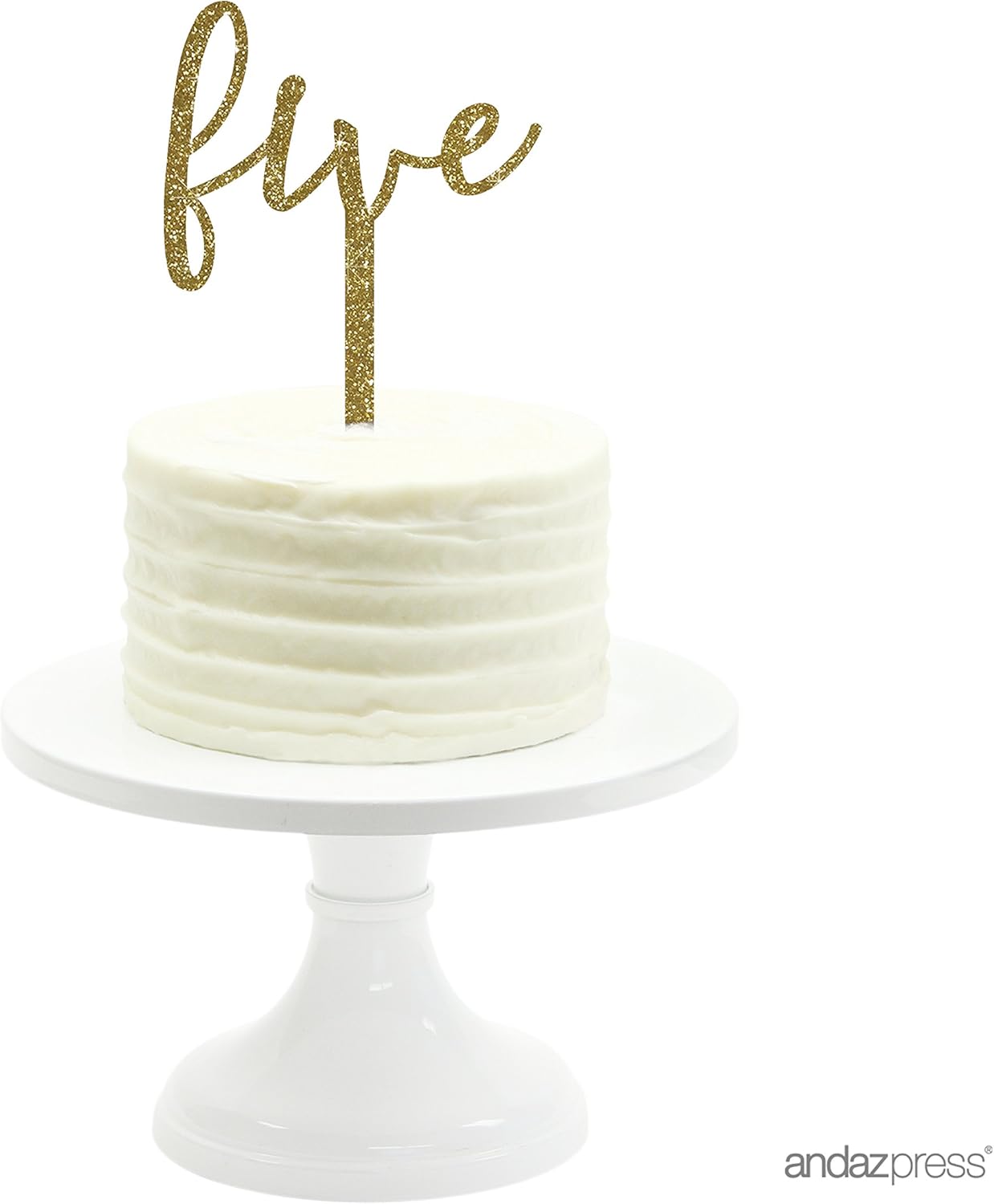 Andaz Press Birthday and Anniversary Acrylic Cake Toppers, Gold Glitter, Five, 1-Pack