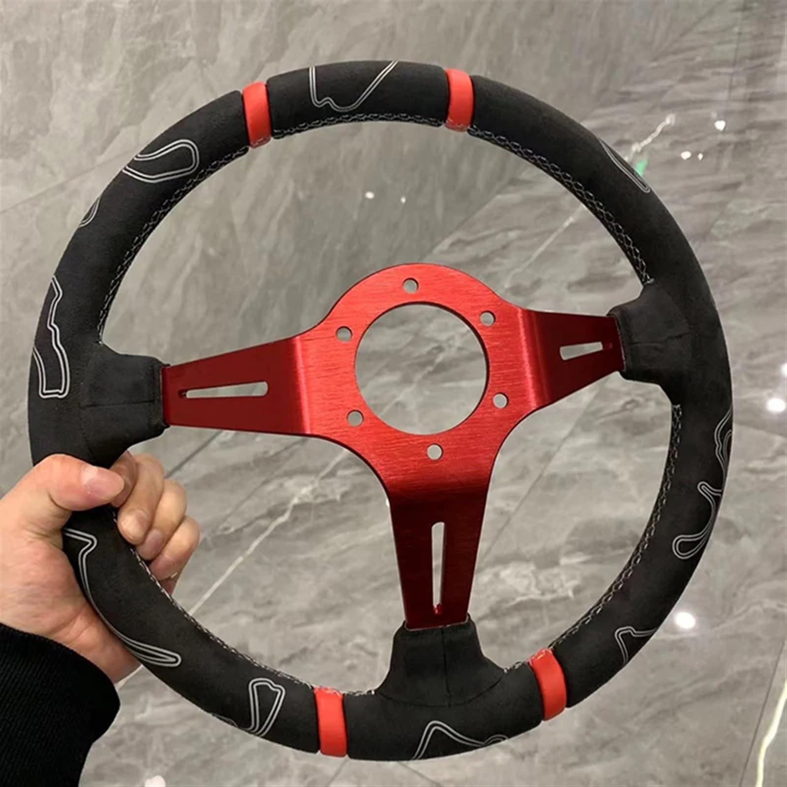 Volant de sport en cuir de haute qualité pour MOMO, voiture de course, volant en daim de 350 mm (Couleur : jaune)