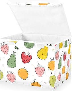 Strawberry Pear Orange Pattern Storage Bin with Lid Foldable Storage Box Washable Fabric Storage Cubes Bin Organizer Basket Closet for Home Bedroom Closet Nursery Office