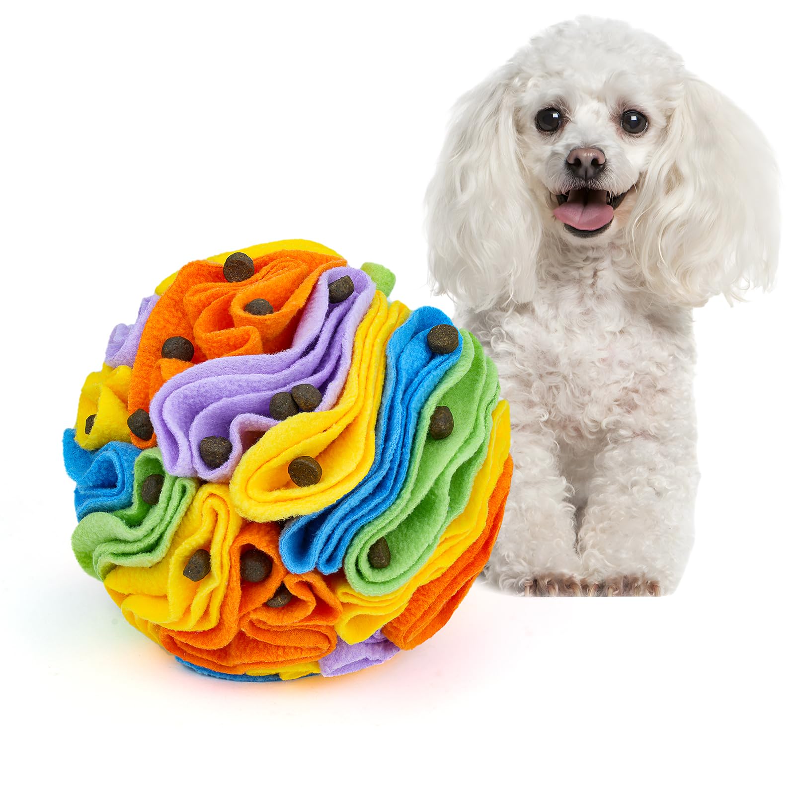 Larimuer Pet Snuffle Ball, Puzzle Sniffing Interactive Dog Ball for Blind Dogs Training Stress Relief Dog Enrichment Toys Treat Machine Washable (15cm