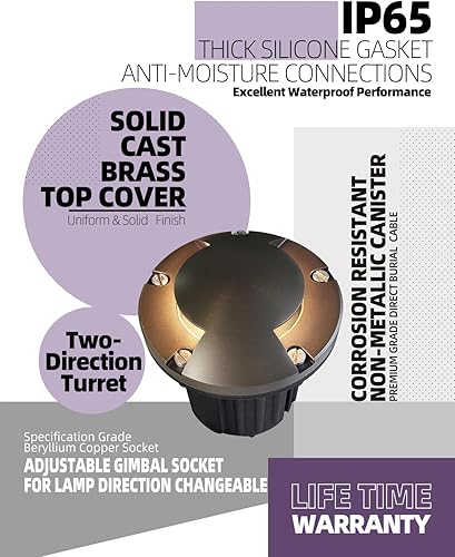 Vista 60 de MALORY Luces de paisaje de bajo voltaje, (4.6 pulgadas de alto), cubierta superior de latón de 12 V para exteriores, luces LED para paisaje, camino