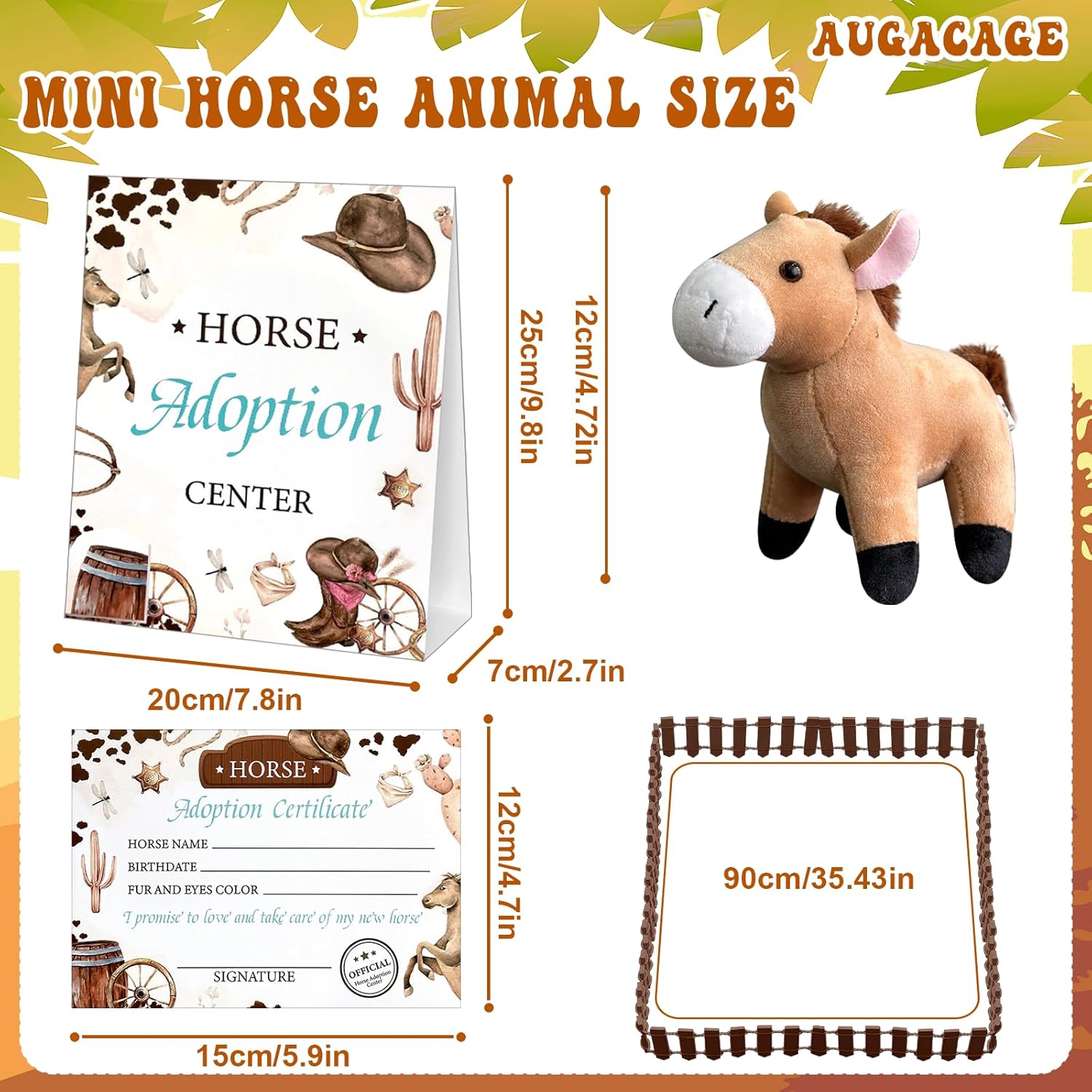 38 Pcs Horse Adopt Party Favor Include 12 4.72 Inch Horse Stuffed Animals 12 Foldable Horses Boxes 12 Adoption Certificates 1 Adoption Card 1 Fence for Adopt a Pony