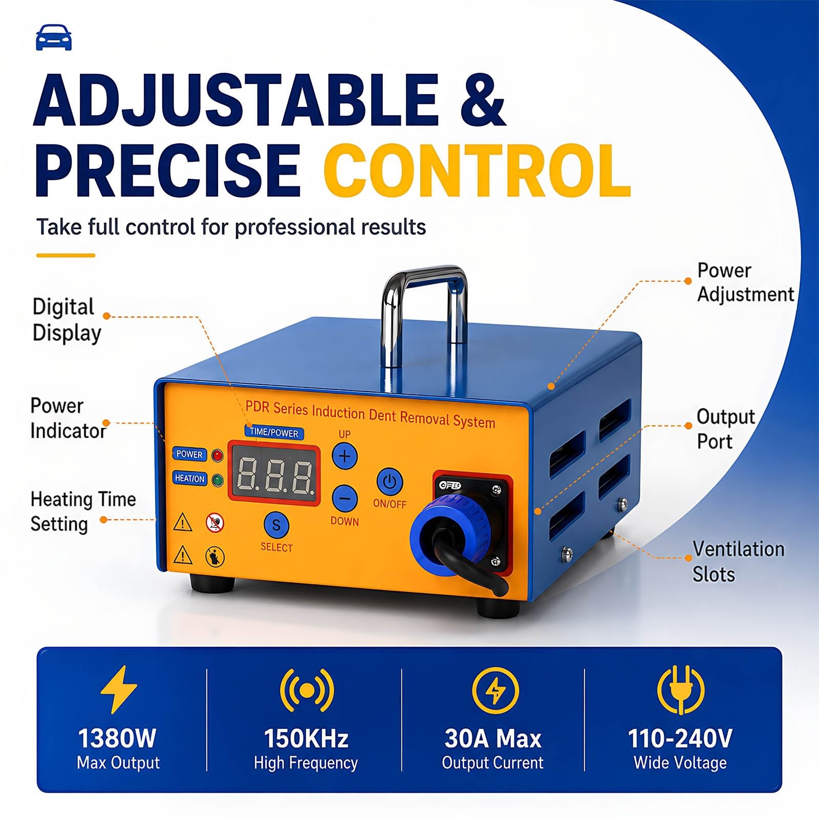 Kit avanzato di riparazione ammaccature PDR a induzione, 1380 W, senza vernice, strumento di restauro della carrozzeria con microcontrollore intelligente per negozi di ricondizionamento auto usate