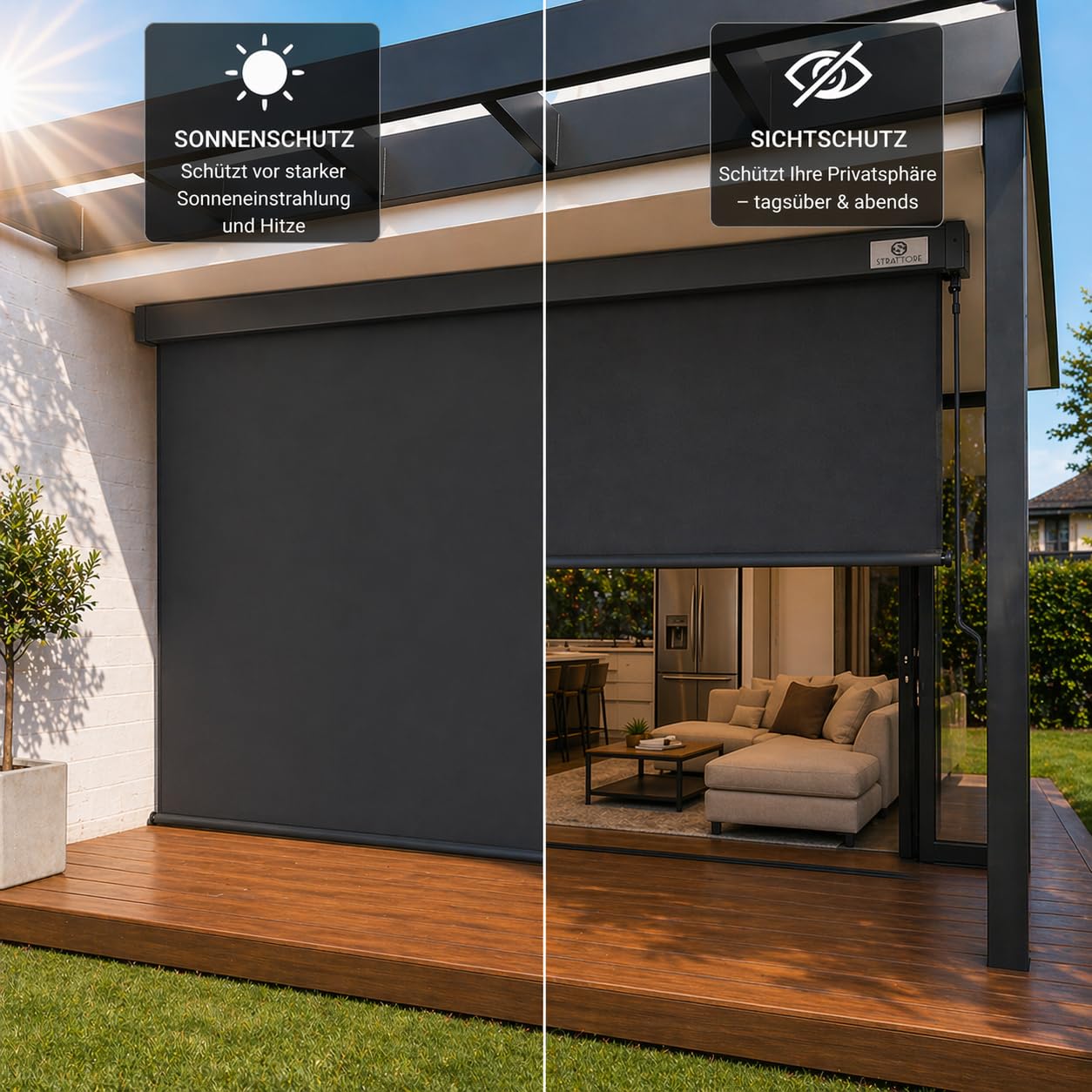 Store Vertical Extensible 180x250 cm Balcon Store Roulant Extérieur - Blocage des UV avec Manivelle et Cassette du Vent pour Balcon Terrasse Patio Jardin d'Auvent Protection - Anthracite