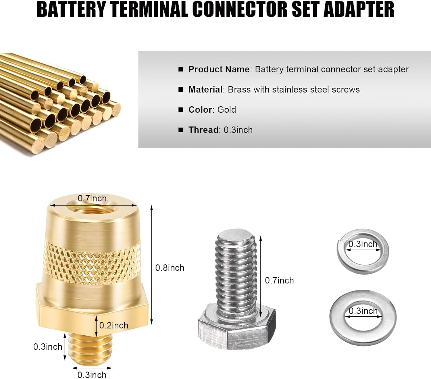 2 PCS Battery Terminal Connectors Set, Auto Battery Post Terminals Adapters (+/-) with Bolts, M8 Top Side Thread Terminal Charging Posts Extender Adapter, Car Accessories