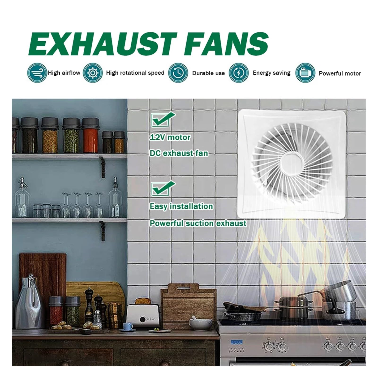 Wentylator wyciągowy, Wentylator wyciągowy 12 V, wentylator o dużej prędkości, konstrukcja przeciw komarom, kuchnia, łazienka, kurczak/kaczka(8 in fan)