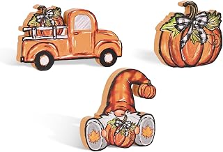 Smile Fall Wooden Decor Set 3-Piece Truck Gnome Pumpkin Tabletop Signs for Autumn Harvest Home Decor
