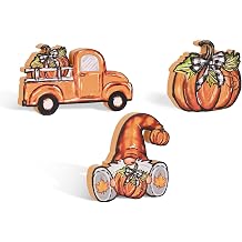 Smile Fall Wooden Decor Set 3-Piece Truck Gnome Pumpkin Tabletop Signs for Autumn Harvest Home Decor