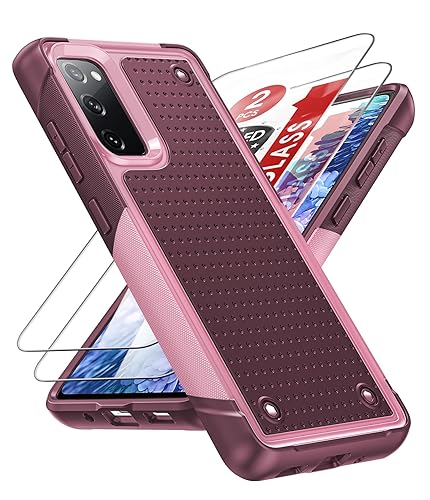 LeYi for Samsung Galaxy S20-FE 5G Case: S20 FE 5G Phone Case with 2 Pack Screen Protectors, Heavy Duty PC Back & Soft Bumper Cell Phone Case Cover for Samsung S20FE 5G/S 20FE, Red Pink
