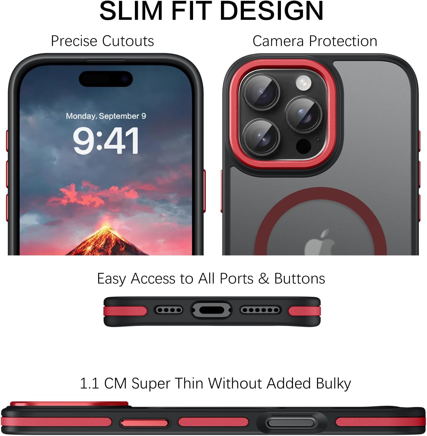 BENTOBEN for iPhone 16 Pro Max Magnetic Case, [Compatible with MagSafe] Translucent Matte Slim Fit Anti-Slip Shockproof Women Men Protective Cover Case for iPhone 16 Pro Max 6.9",Red/Black - Image 8
