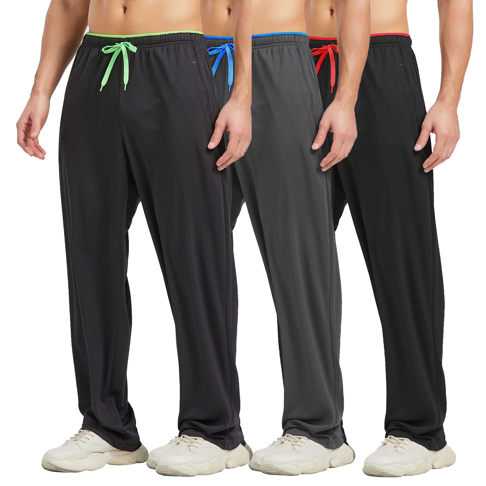 E-SURPA Men's Athletic Pant with Pockets Open Bottom Sweatpants for Men Workout, Exercise, Running