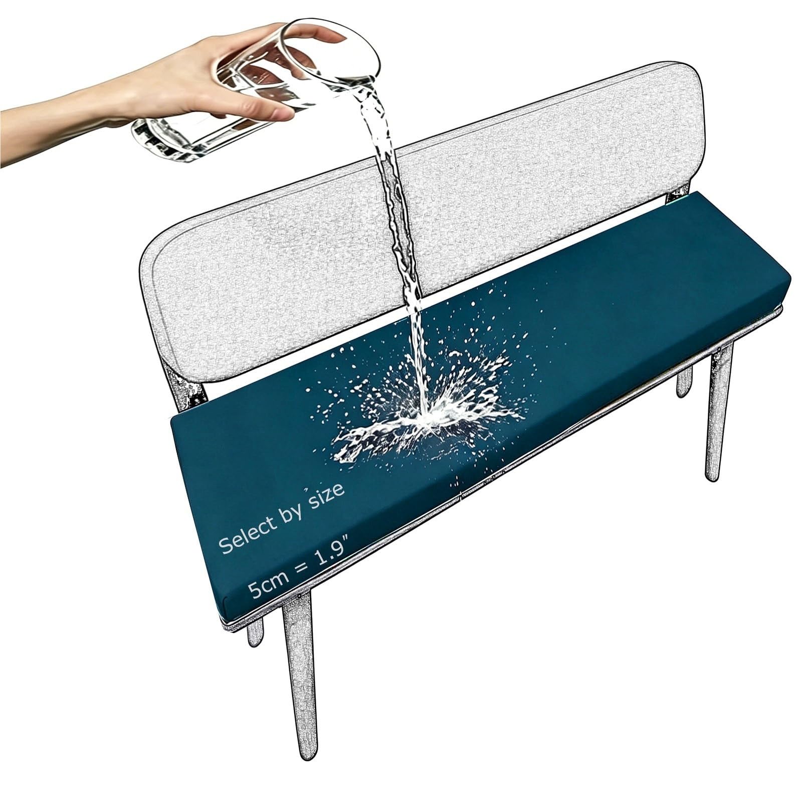 Outdoor Bench Cushions for Garden Furniture 5cm/1.9" Thick, Waterproof 80% Comfortable Cushion for Patio Porch Swing Rattan Porch Bench Seat Cushion for Indoor Sofa Bay(Teal Blue,170x25 cm 67x10 in)