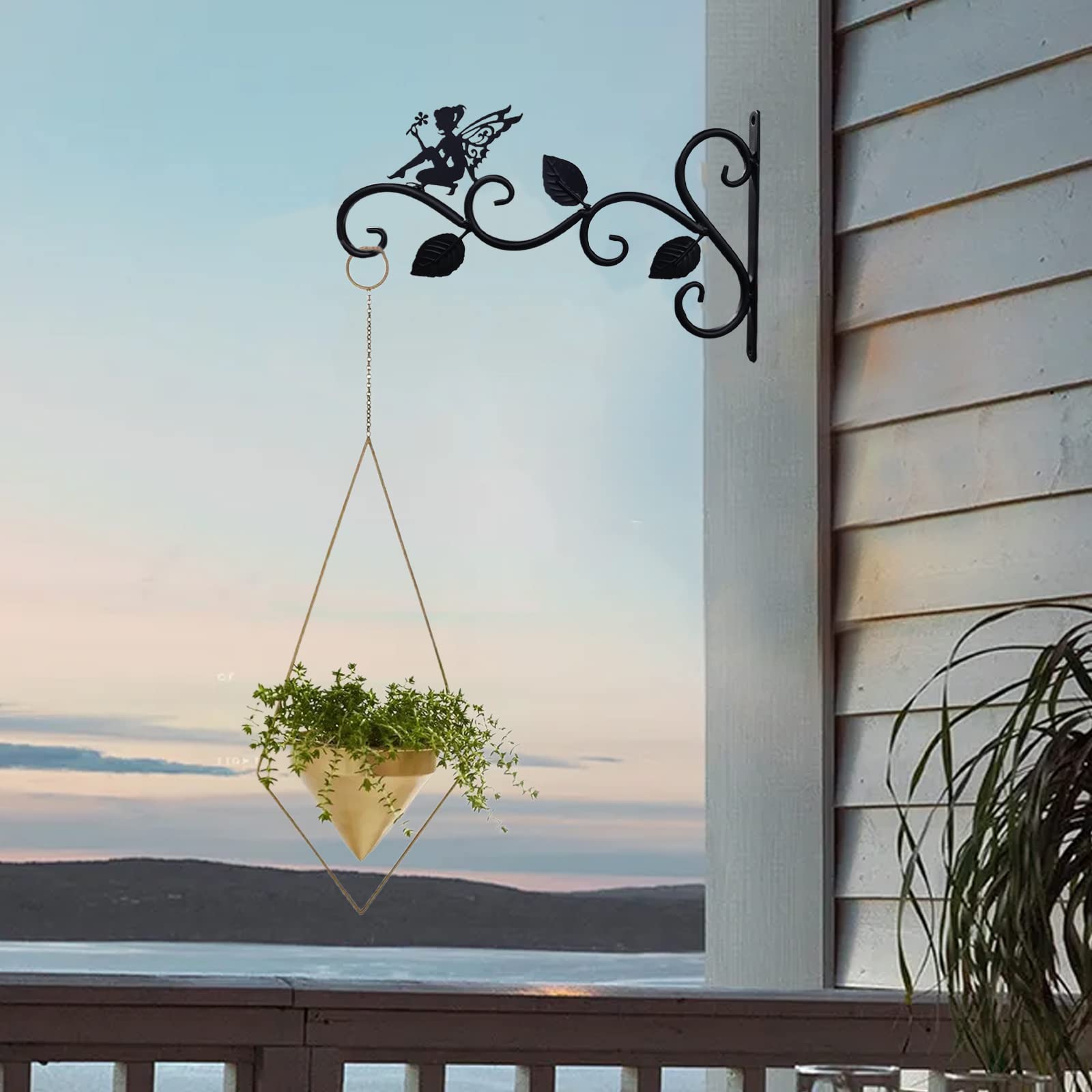 BELUAPI 2 Crochets Suspension Rétro Fer Forgé - Support Plante Murale Intérieur Extérieur, Lanterne Et Carillon