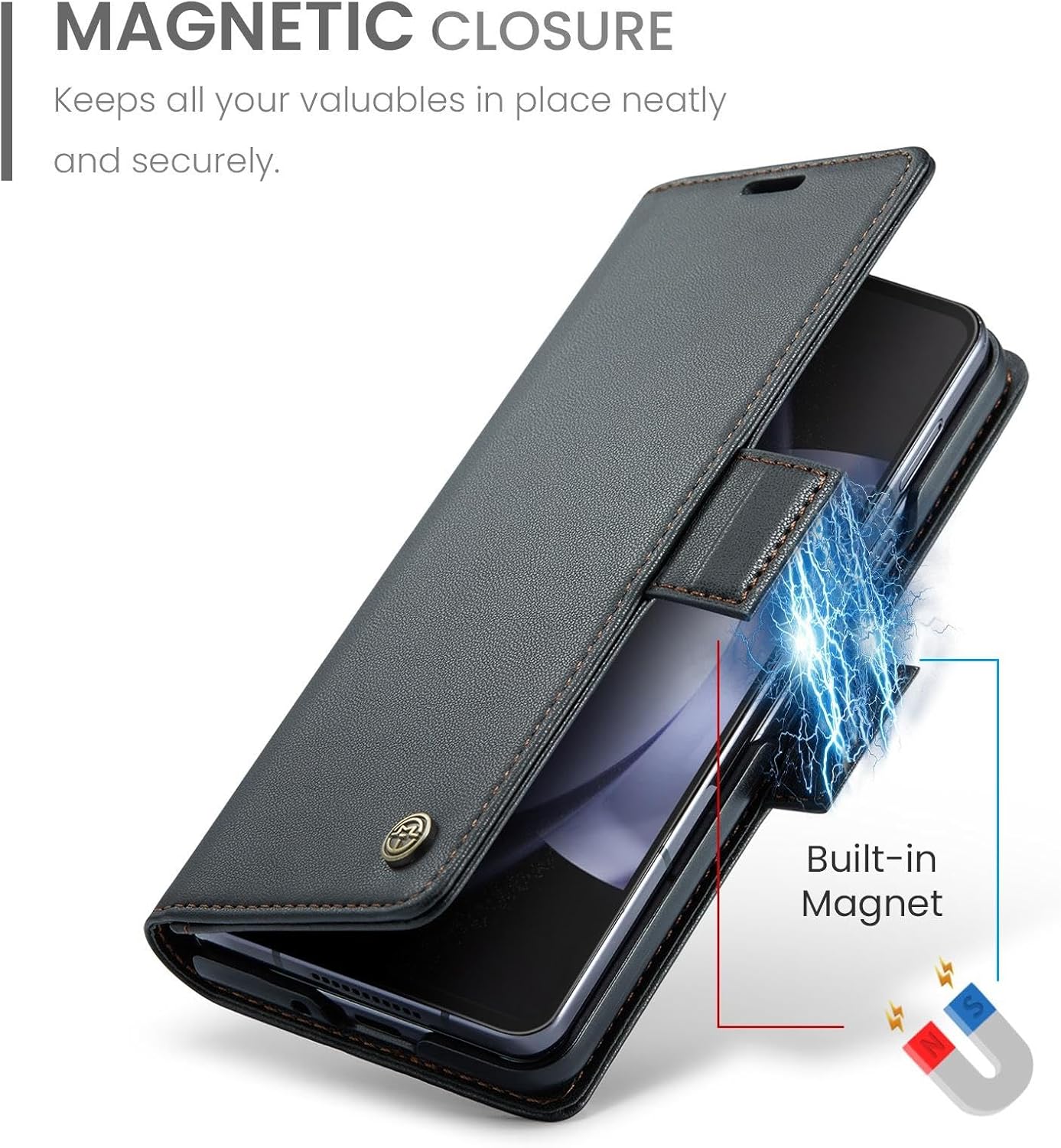 for Samsung Galaxy Z Fold 5 Wallet Case, RFID Blocking with Kickstand 3 Credit Card Slot and Cash Slot Magnetic Closure Wireless Charging Slim PU Leather Protective Cover - Black