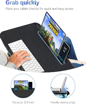 L.DOCTOR Cushioned Lap Desk, Large, Blue Waves | Portable for Bed, Couch & Floor, Washable Cushion, Built-in Phone & Tablet Slot, Fits 17.3 Laptop, Working, Writing, Gaming