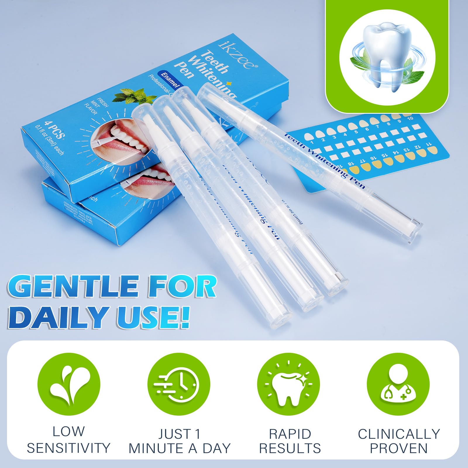 Penna Sbiancante Dei Denti 4-Pack, Gel Sbiancante Dei Denti – Veloce, Delicato, Rimuove Anni Di Macchie - Sicuro Per Smalto - Formula 100% Naturale, Non Tossico, Facile Da Usare, Facile Da Viaggiare