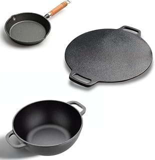 NUTRION Pre-Seasoned Cast Iron Cookware Set | Tawa + Kadai + Tadka Pan | Kitchen Cooking Combo Pots & Pans Set of 3Pcs | 1 Price In India