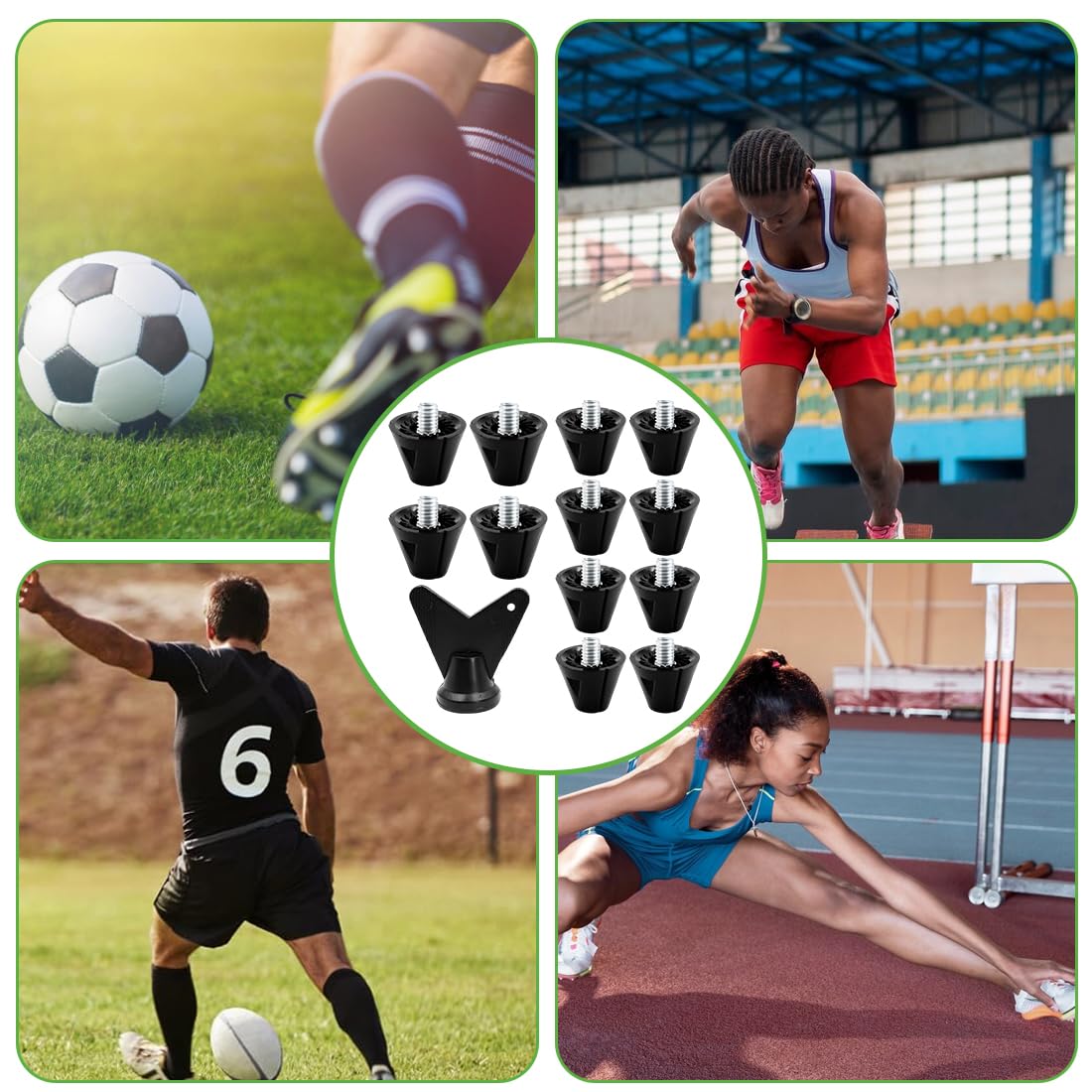 CPJJ 12pcs tacos de repuesto para botas de fútbol con removedor, tacos de fútbol, ​​13 mm y 16 mm, tacos de fútbol, ​​accesorios para zapatos de entrenamiento para botas de fútbol de 6 pernos (M5)