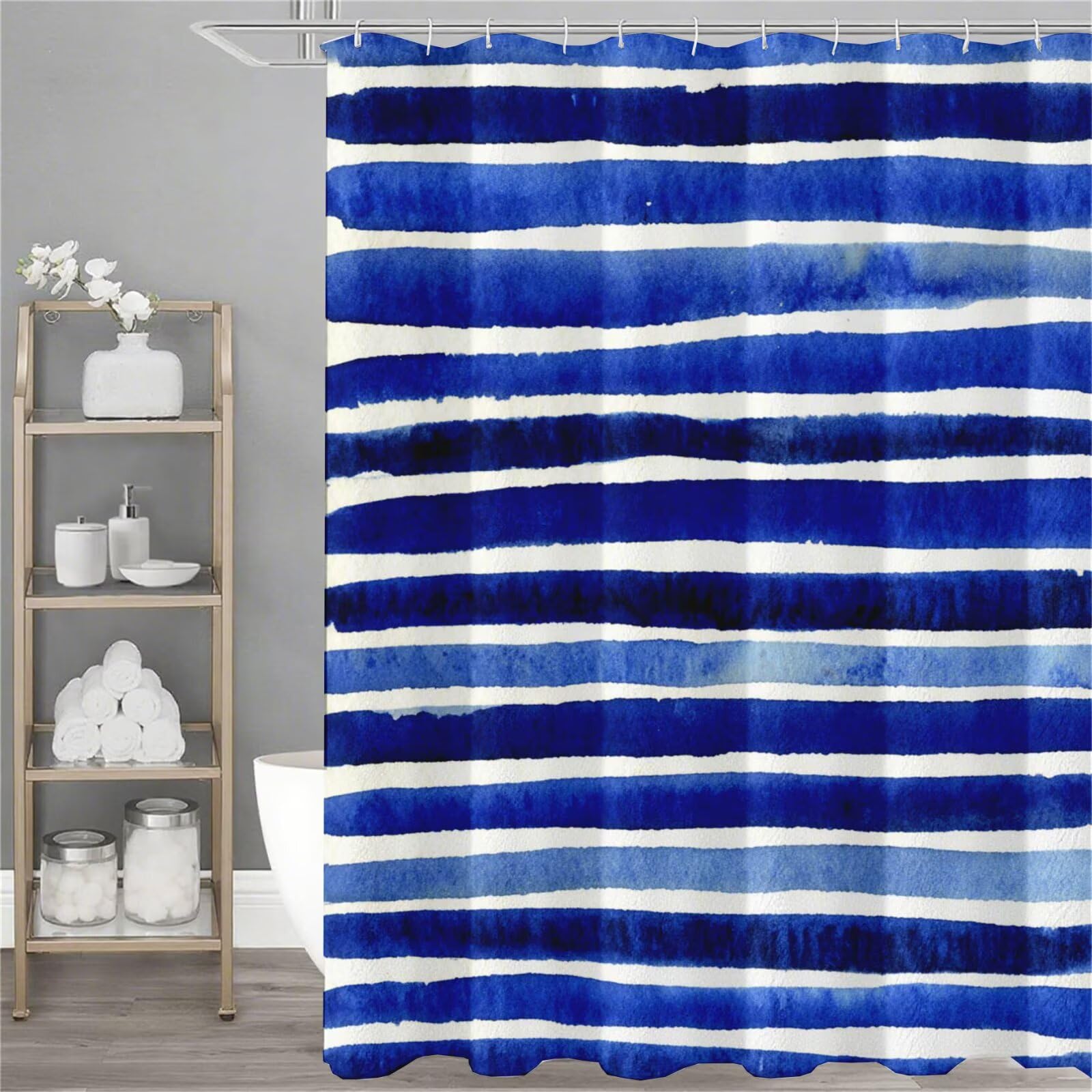 Rideau de douche imperméable fini les sols mouillés avec ce rideau baignoire bleu lesté 150x180