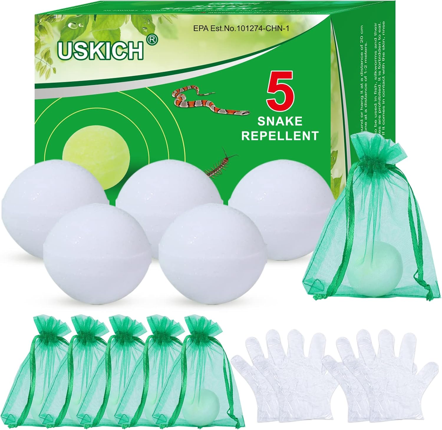 5 Pcs Snake Away Repellent, Snake Repellent Balls for Outdoors Indoor Snakes Rats and Other Pests, for Yard Lawn Garden Camping Fishing, Pest Insect Control(White)