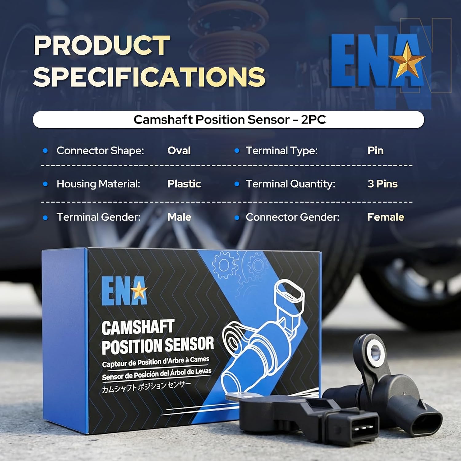 ENA 2 Pcs Engine Camshaft Position Sensor Compatible with Alfa Chrysler Dodge Fiat Jeep Giulia Stelvio 200 Cirrus Sebring Avenger Caliber Dart Hornet Journey 500X 2007-2025 Replaces 5033308AB PC748