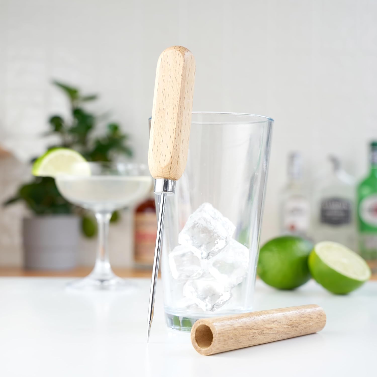 True Spike Stainless Steel Ice Pick Tool with Cover and Wood Handle for Cocktails, Restaurant, Bars, Camping, Bartender Home Bar Accessories, 8.5"
