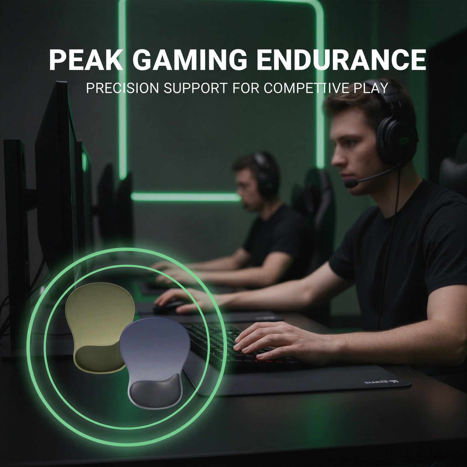 2er-Pack Mauspad mit Handballenauflage, ergonomische weiche Gelstütze, rutschfeste Basis, verstärkte Handgelenkstütze für Homeoffice und Gaming-Schreibtisch, blau-schwarzer Farbverlauf