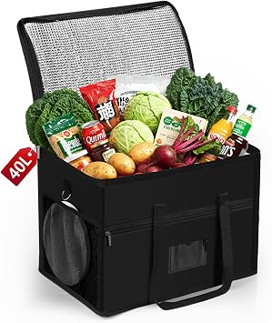 Large Cool Bag, 40L Insulated Cooler Bag, Reusable Grocery Shopping Bags, Foldable Soft Cooler with Reinforced Handles - Thermal Food Delivery Bags for Picnic,Beach, Travel, Camping, BBQ