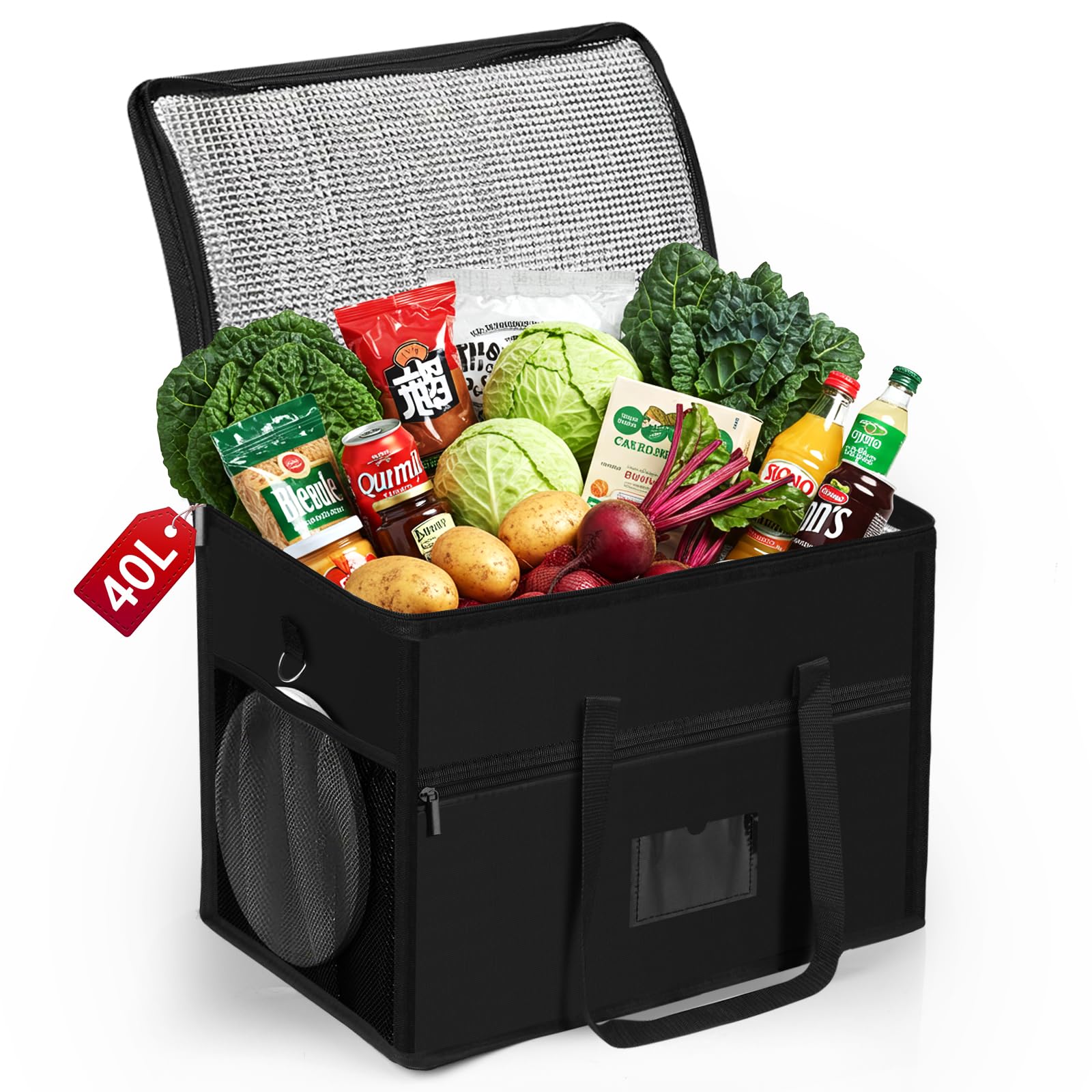 Kühltasche 40L Faltbar Picknicktasche, ZXK CO Große Thermotasche Isoliertasche für Camping Picknick, Einkauf Auto BBQ, Tragbar Wiederverwendbare Isoliert Einkaufstasche