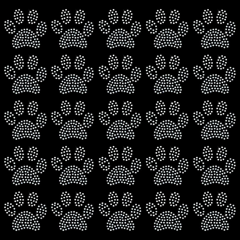 FINGERINSPIRE 36PCS Dog Paw Rhinestone Iron on Transfer Glitter Clear AB Dog Paw Rhinestone Patches Hot Melt Rhinestone Patches Footprint Pattern Iron on Patches for Clothes Dress Decor DIY Crafts