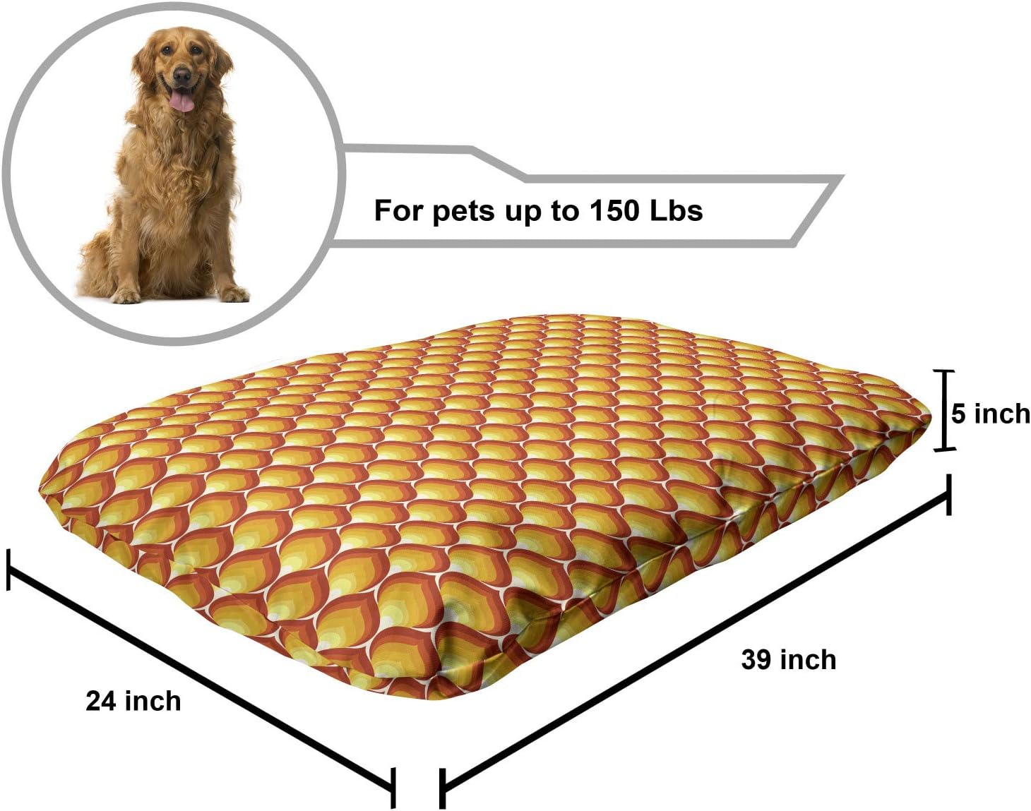 review Ambesonne Abstract Pet Bed, Continuous Art Deco Wall Paper Tangerine Tones Illustration, Chew Resistant Pad for Dogs and Cats Cushion with Removable Cover, 24