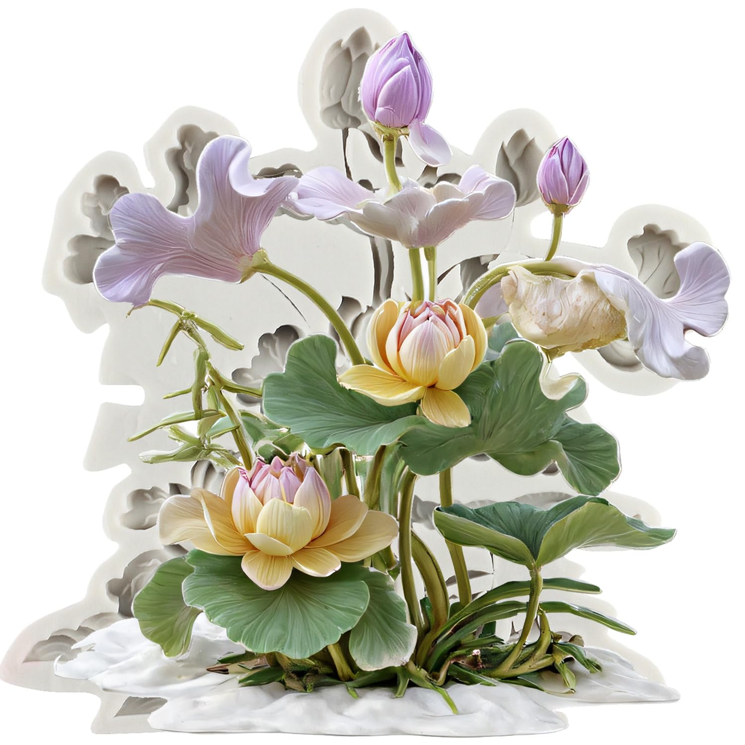 MINFEIDMSLotus Flower Silicone Fondant Mould Lotus Flower Chocolate Mould for Sugar Cake Decorating Cupcake Topper Gum Paste Candy Polymer Clay