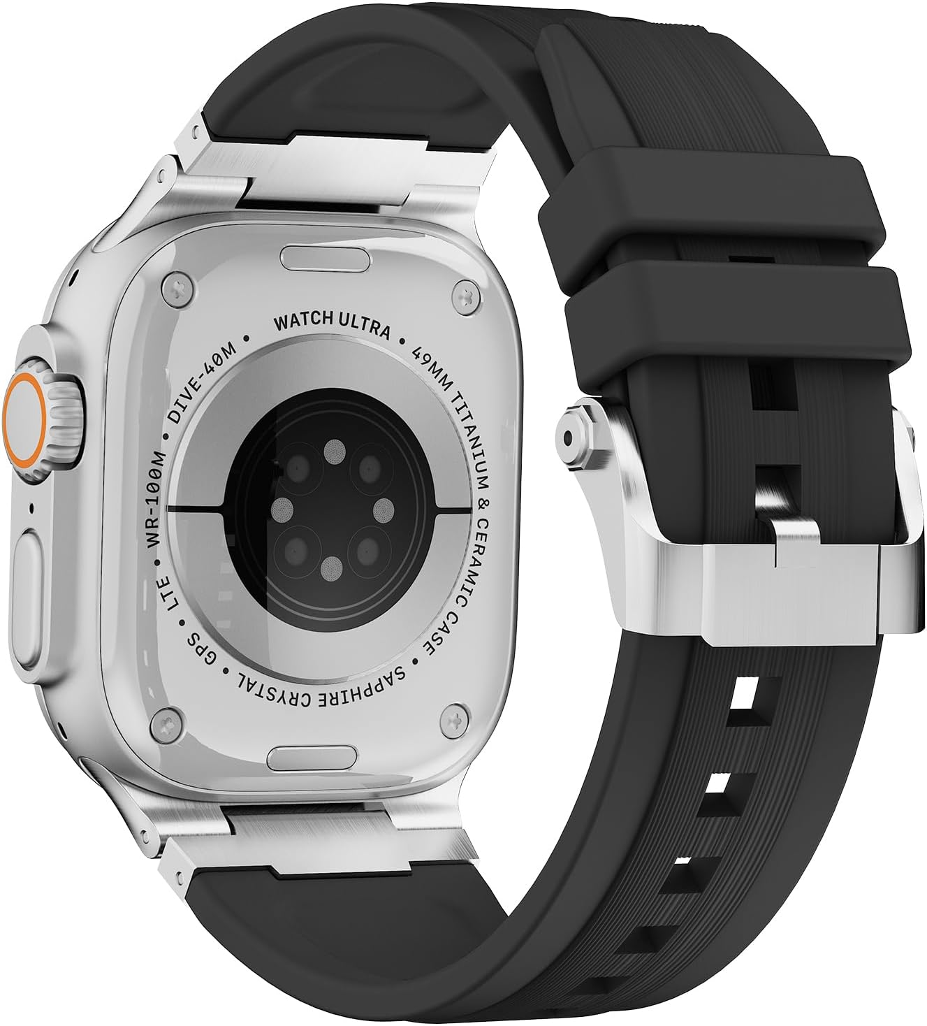Sport Band for Apple Watch Ultra 3/Ultra 2/Ultra/Series 11 10 9 8 7 (49mm 46mm 45mm 44mm), Wide Rugged 316L Stainless Steel Connector Durable Silicone Band for Men